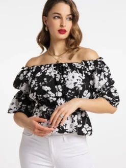 Faina Damen Carmenbluse in schwarz - Ausschnitt: Carmen