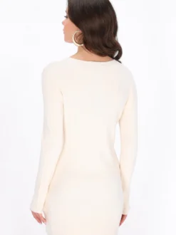 Faina Damen Kleid in beige - Ausschnitt: Rundhals