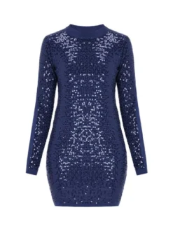Faina Damen Kleid in blau - Ausschnitt: Rundhals