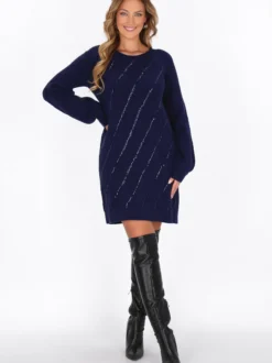 Faina Damen Kleid in blau - Ausschnitt: Rundhals