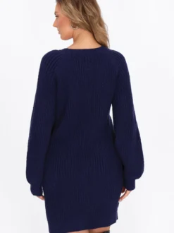 Faina Damen Kleid in blau - Ausschnitt: Rundhals