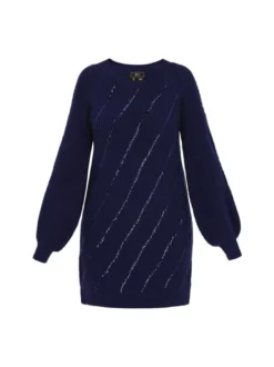 Faina Damen Kleid in blau - Ausschnitt: Rundhals