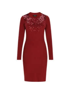 Faina Damen Kleid in bordeaux - Ausschnitt: Rundhals