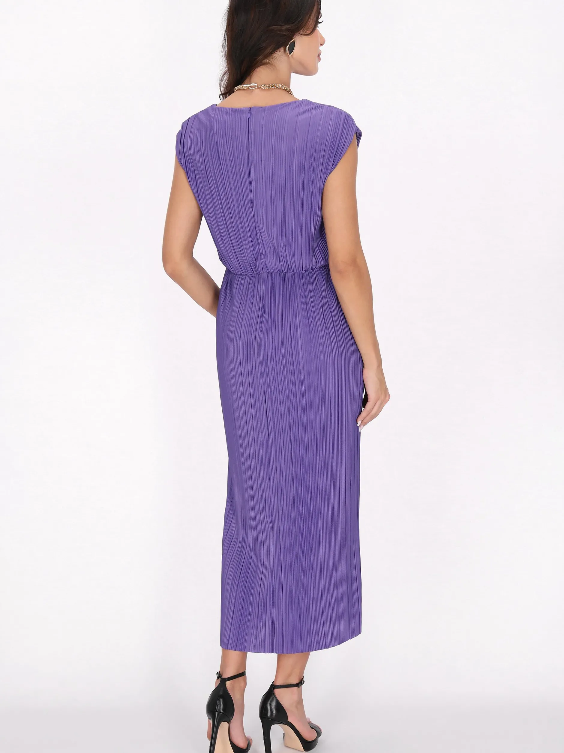 Faina Damen Kleid in lila - Ausschnitt: Rundhals