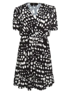 Faina Damen Kleid in schwarz weiß - Länge: mittel