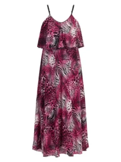 Faina Damen Maxikleid mit Animal-Print in pink