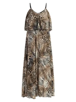 Faina Damen Maxikleid mit Animal-Print in beige
