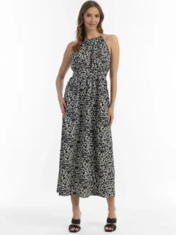 Faina Damen Maxikleid mit Leoprint in mehrfarbig