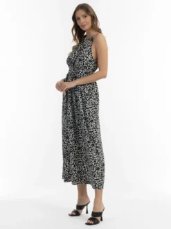 Faina Damen Maxikleid mit Leoprint in mehrfarbig