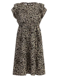 Faina Damen Midikleid mit Leoprint in camel