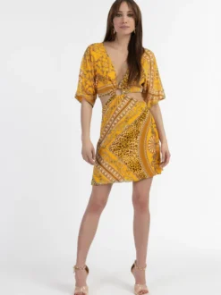Faina Damen Minikleid mit Cut-outs in gelb - Länge: kurz