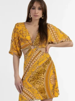 Faina Damen Minikleid mit Cut-outs in gelb - Länge: kurz