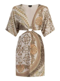 Faina Damen Minikleid mit Cut-outs in beige
