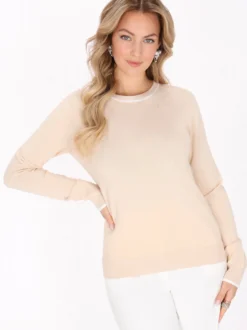Faina Damen Pullover in beige - Ausschnitt: Rundhals