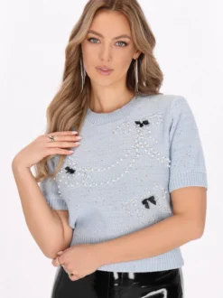 Faina Damen Pullover in blau - Ausschnitt: Rundhals