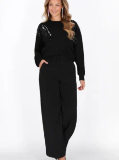 Faina Damen Pullover in schwarz - Ausschnitt: Rundhals