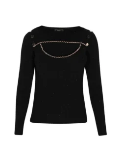 Faina Damen Pullover in schwarz - Ausschnitt: Rundhals