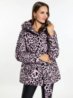 Faina Damen Steppjacke mit Leo-Print in lila