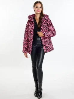 Faina Damen Steppjacke mit Leo-Print in pink