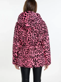 Faina Damen Steppjacke mit Leo-Print in pink