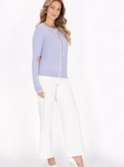 Faina Damen Strickjacke in blau - Ausschnitt: Rundhals