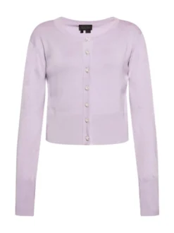 Faina Damen Strickjacke in lila - Ausschnitt: Rundhals