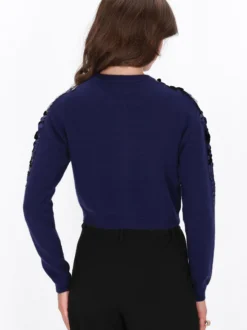 Faina Damen Strickjacke in marine - Ausschnitt: Rundhals