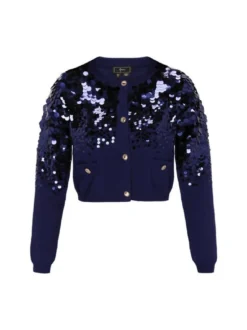 Faina Damen Strickjacke in marine - Ausschnitt: Rundhals