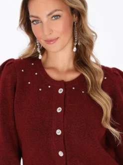 Faina Damen Strickjacke in rot - Ausschnitt: Rundhals