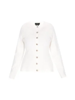 Faina Damen Strickjacke in weiß - Ausschnitt: Rundhals