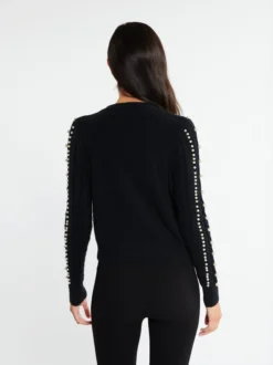 Faina Damen Strickjacke mit Perlen in schwarz