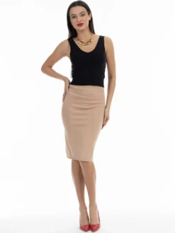 Faina Damen Strick Midirock in beige - Länge: mittel