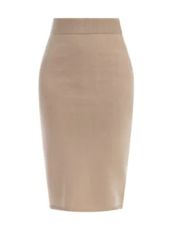 Faina Damen Strick Midirock in beige - Länge: mittel