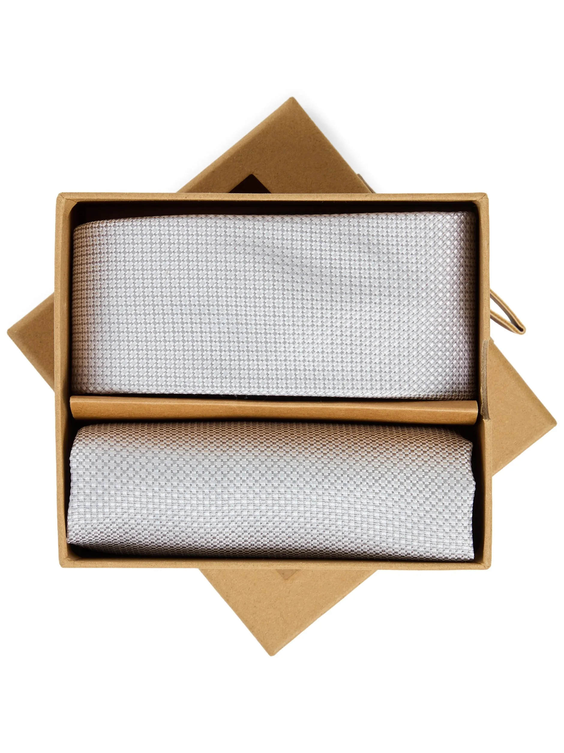 Finshley & Harding London Herren Krawatte und Einstecktuch aus Seide in silber
