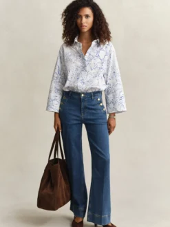 Gant Damen Hemdbluse in indigo weiß - Ärmel: 3/4 Arm