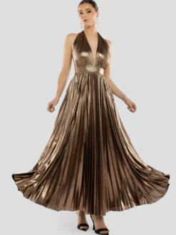 Goddiva Damen Maxi Kleid in camel - Länge: lang