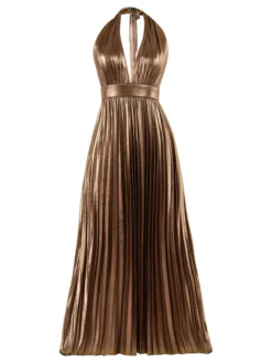 Goddiva Damen Maxi Kleid in camel - Länge: lang