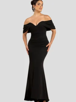 Goddiva Damen Maxi Kleid in schwarz - Ausschnitt: Carmen