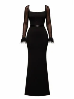 Goddiva Damen Maxikleid in schwarz - Ausschnitt: Karree