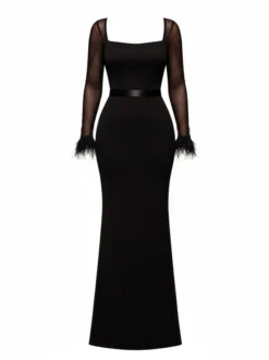 Goddiva Damen Maxikleid in schwarz - Ausschnitt: Karree