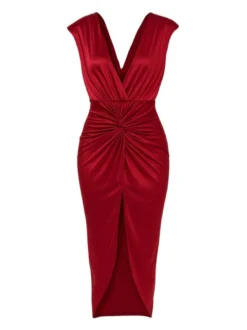 Goddiva Damen Midi-Kleid in bordeaux - Länge: midi