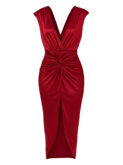 Goddiva Damen Midi-Kleid in bordeaux - Länge: midi