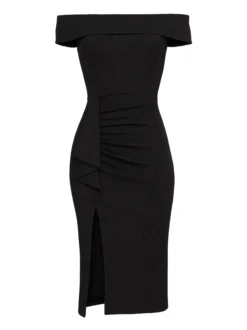 Goddiva Damen Midi-Kleid in schwarz - Ausschnitt: Carmen