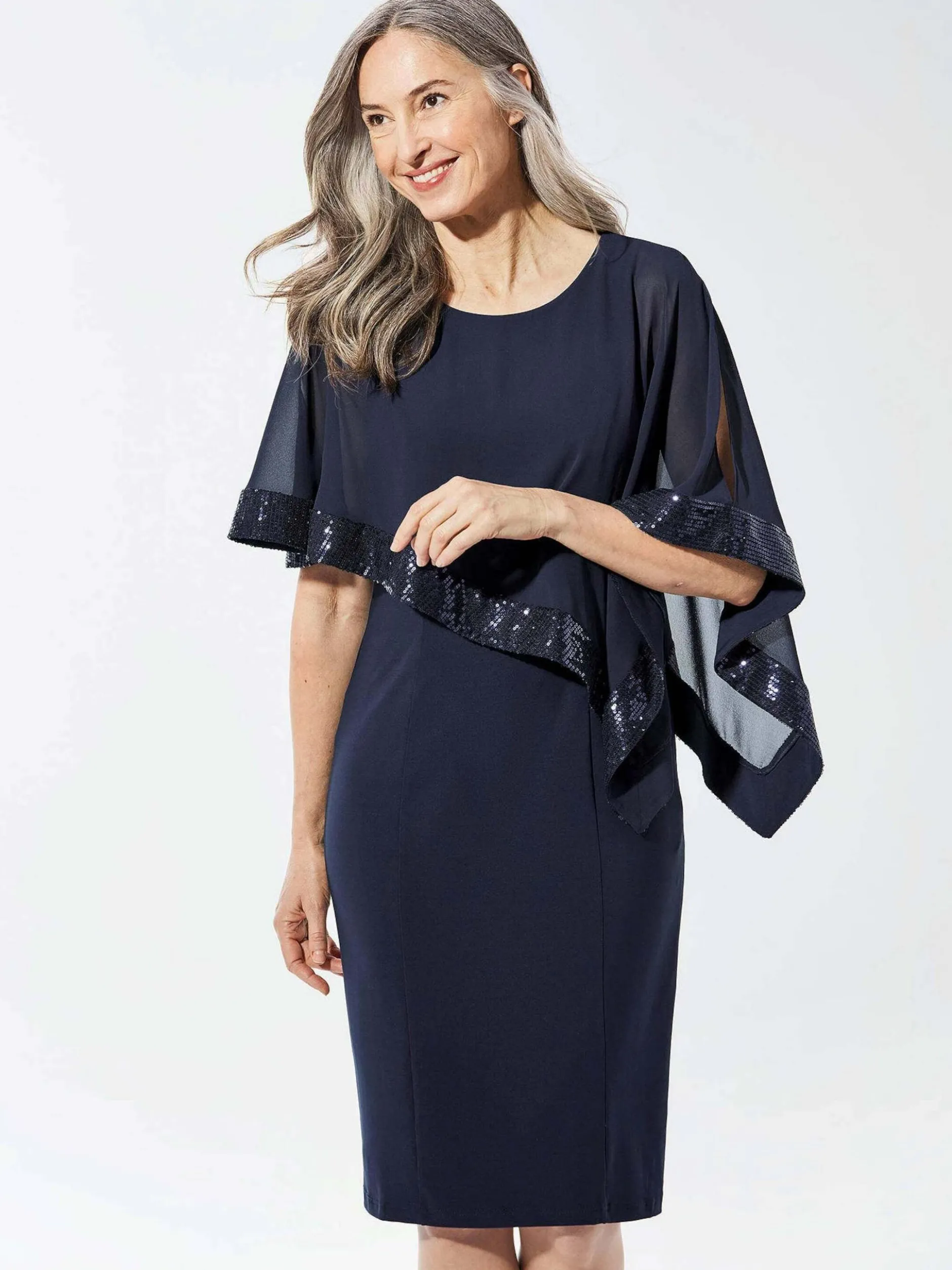 Goldner Damen Abendkleid in blau - Ausschnitt: U-Boot