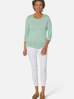 Goldner Damen 3/4-Arm-Pullover in grün - Ärmel: 3/4 Arm