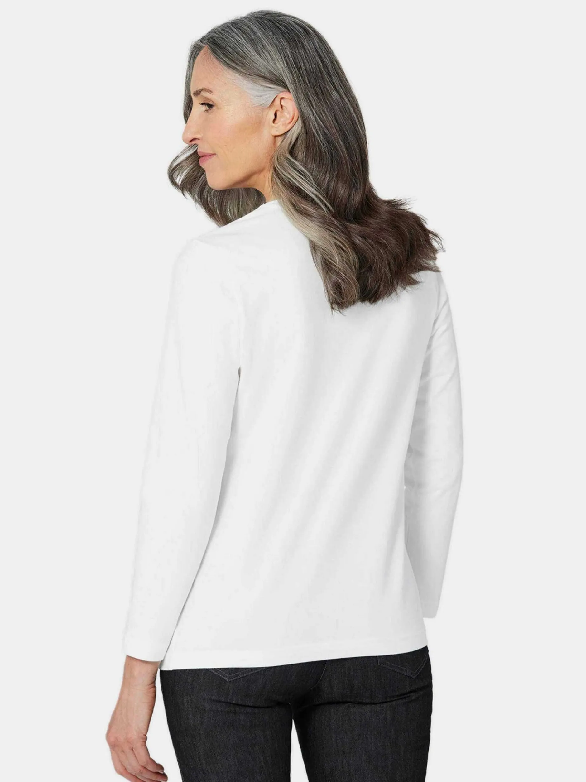 Goldner Damen Basic Shirts in weiß - Ärmel: langarm