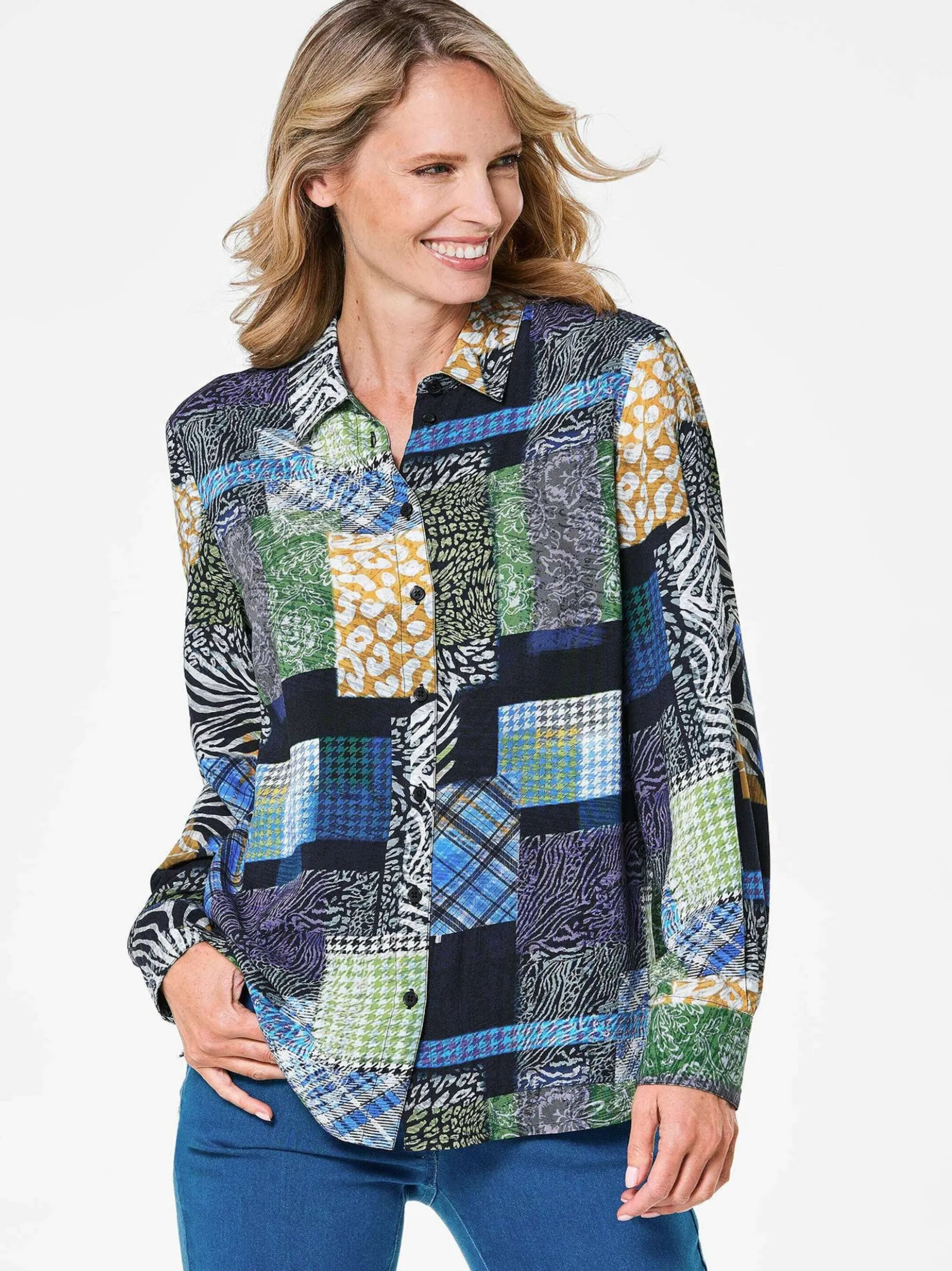 Goldner Damen Blusen in marine mehrfarbig