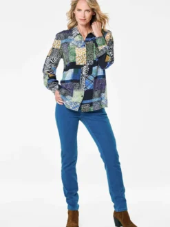 Goldner Damen Blusen in marine mehrfarbig
