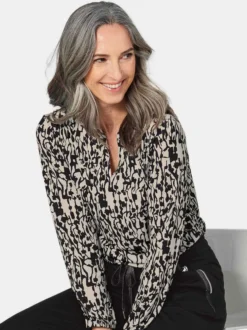 Goldner Damen Blusenshirts in beige - Ärmel: langarm