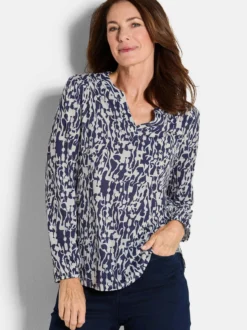 Goldner Damen Blusenshirts in blau - Ärmel: langarm